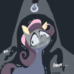 Size: 2048x2048 | Tagged: safe, artist:zaininn, fluttershy, g4, female, high res, pixiv, scared, shadow, solo