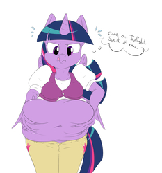 Size: 2800x3000 | Tagged: safe, artist:anonopony, twilight sparkle, alicorn, anthro, g4, belly, belly button, belly grab, big belly, chubby twilight, fat, female, high res, need to go on a diet, need to lose weight, obese, solo, squishy, sucking, thought bubble, tight clothing, too fat, twilard sparkle, twilight sparkle (alicorn), wavy mouth