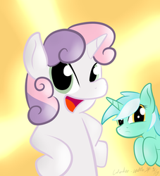 Size: 2900x3200 | Tagged: safe, artist:wonder-waffle, lyra heartstrings, sweetie belle, pony, unicorn, g4, duo, high res, open mouth, open smile, smiling