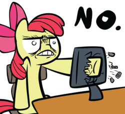 Size: 1100x1000 | Tagged: safe, artist:ocarina0ftimelord, apple bloom, g4, computer, no, reaction image, screen punch