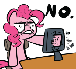Size: 1100x1000 | Tagged: safe, artist:ocarina0ftimelord, pinkie pie, g4, computer, no, reaction image, screen punch