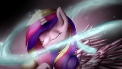 Size: 1920x1080 | Tagged: safe, artist:baldmoose, princess cadance, g4, eyes closed, female, magic, solo, spread wings