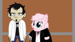 Size: 1280x720 | Tagged: safe, artist:mixermike622, oc, oc only, oc:fluffle puff, g4, cane, clothes, dan, dan vs, fluffle horse m.d., grumpy, house m.d., tongue out