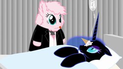 Size: 1280x720 | Tagged: safe, artist:mixermike622, nightmare moon, princess luna, oc, oc:fluffle puff, alicorn, pony, g4, clothes, context is for the weak, cute, fluffle horse m.d., hospital, house m.d., ice cream, youtube link