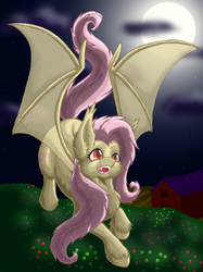 Size: 2454x3276 | Tagged: safe, artist:nekotigerfire, fluttershy, bat pony, pony, bats!, g4, female, flutterbat, high res, moon, night, race swap, solo