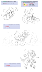 Size: 853x1464 | Tagged: safe, artist:mlpanon, mayor mare, pinkie pie, rarity, zecora, zebra, g4, /mlp/, 4chan, 4chan screencap, adorable distress, arson, candy, chair, cute, heart, looking at you, looking back, lying down, potion, pyromaniac, request, requests, simple background, sketch, sketch dump, white background, wingding eyes