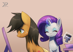 Size: 1684x1191 | Tagged: safe, artist:grissaecrim, applejack, rarity, g4, hair dye, levitation, magic, smiling