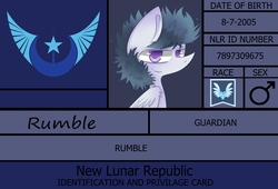 Size: 3071x2088 | Tagged: safe, artist:scootaloocuteness, rumble, g4, high res, id card, male, new lunar republic, solo