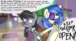 Size: 1271x693 | Tagged: safe, artist:trace-101, dj pon-3, octavia melody, vinyl scratch, g4, drunk, duo