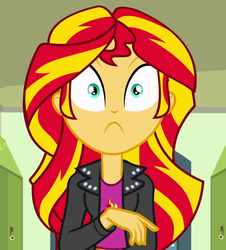 Size: 935x1035 | Tagged: safe, screencap, sunset shimmer, equestria girls, g4, my little pony equestria girls, female, frown, solo, surprised