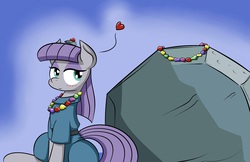 Size: 1275x825 | Tagged: safe, artist:firebrandkun, maud pie, tom, g4, cargo ship, heart, necklace, rock candy necklace, rockcon, ship:tomaud, shipping, simple background