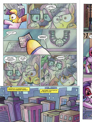 Size: 720x960 | Tagged: safe, artist:agnesgarbowska, idw, apple bloom, fluttershy, g4, spoiler:comic, spoiler:comic22, disguise, display case, jewelry, manehattan, museum, preview