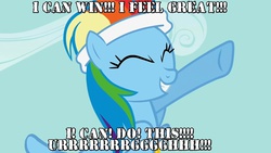 Size: 1280x720 | Tagged: safe, edit, edited screencap, screencap, rainbow dash, call of the cutie, g4, dragon ball, dragon ball z, female, headband, image macro, meme, motivational speech, piccolo (dragon ball), pumped, quote, solo