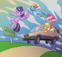 Size: 1007x937 | Tagged: safe, artist:sound-resonance, applejack, fluttershy, pinkie pie, rainbow dash, rarity, twilight sparkle, alicorn, earth pony, pegasus, pony, unicorn, g4, buick, buick rendezvous, car, female, mane six, mare, station wagon, twilight sparkle (alicorn)