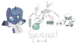 Size: 891x509 | Tagged: safe, artist:ponykai, princess luna, g4, cute, female, filly, lunabetes, science, science woona, solo, woona