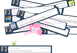 Size: 731x510 | Tagged: safe, artist:lance, pinkie pie, earth pony, pony, pinkie pie replies, g4, ask, female, juice box, solo, tumblr