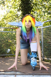 Size: 3168x4752 | Tagged: safe, artist:nishi-ki, rainbow dash, human, g4, cosplay, irl, irl human, photo, roller skates, solo