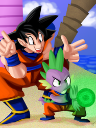 Size: 600x800 | Tagged: safe, artist:fauxsquared, spike, g4, crossover, dragon ball, dragon ball z, fire, kamehameha, male, son goku, training