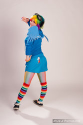 Size: 900x1352 | Tagged: safe, artist:goblincreations, rainbow dash, human, g4, clothes, cosplay, irl, irl human, photo, rainbow socks, socks, striped socks