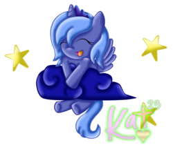 Size: 1024x860 | Tagged: safe, artist:katrins23, princess luna, g4, cloud, eyes closed, female, filly, happy, open mouth, simple background, solo, stars, transparent background, woona