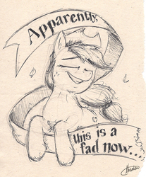 Size: 912x1100 | Tagged: safe, artist:thraten, applejack, g4, female, lol, monochrome, mouthpiece, old banner, parody, solo, traditional art