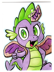 Size: 274x366 | Tagged: safe, artist:retrostarling, spike, g4, fake horn, fake wings, male, solo, traditional art