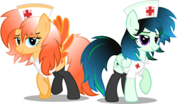 Size: 2278x1339 | Tagged: safe, artist:zacatron94, oc, oc only, pegasus, pony, aurora nightfall, bedroom eyes, clothes, disguise, flaming comet, looking at you, nurse, nurse outfit, race swap, raised hoof, smiling, spread wings, stockings, twilight sparkle (alicorn)