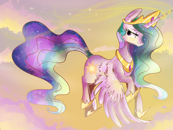 Size: 4000x3000 | Tagged: dead source, safe, artist:bonbrony, princess celestia, g4, female, flying, high res, smiling, solo