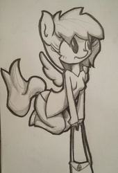 Size: 679x1000 | Tagged: artist needed, safe, derpy hooves, anthro, g4, female, monochrome, sketch, solo, traditional art