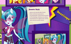 Size: 1280x800 | Tagged: safe, adagio dazzle, aria blaze, sonata dusk, sunset shimmer, equestria girls, g4, my little pony equestria girls: rainbow rocks, official, box art, fall formal outfits, high ponytail, long hair, ponytail, profile, text, the dazzlings