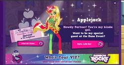 Size: 1200x629 | Tagged: safe, screencap, applejack, equestria girls, g4, my little pony equestria girls: rainbow rocks, official, box art, female, flash game, my little pony logo, neon rainbow rocks, results, solo, very important friend