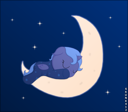 Size: 600x529 | Tagged: safe, artist:skunk412, princess luna, g4, clothes, crescent moon, cute, female, filly, foal, footed sleeper, lunabetes, moon, pajamas, sleeping, solo, tangible heavenly object, transparent moon, woona, younger