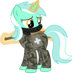 Size: 2000x2035 | Tagged: safe, artist:incognito-i, lyra heartstrings, pony, unicorn, g4, combat medic, female, glowing horn, gun, high res, hooves, horn, levitation, magic, mare, medic, medical saddlebag, military, military uniform, saddle bag, simple background, solo, telekinesis, transparent background, vector, weapon