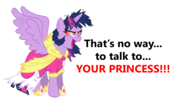 Size: 2622x1549 | Tagged: safe, artist:vincentthecrow, twilight sparkle, alicorn, pony, g4, bloodshot eyes, clothes, dead rising, dress, fallen hero, female, insanity, mare, psychopath, simple background, solo, torn clothes, transparent background, twilight snapple, twilight sparkle (alicorn), tyrant sparkle, vtc's wacky vectors