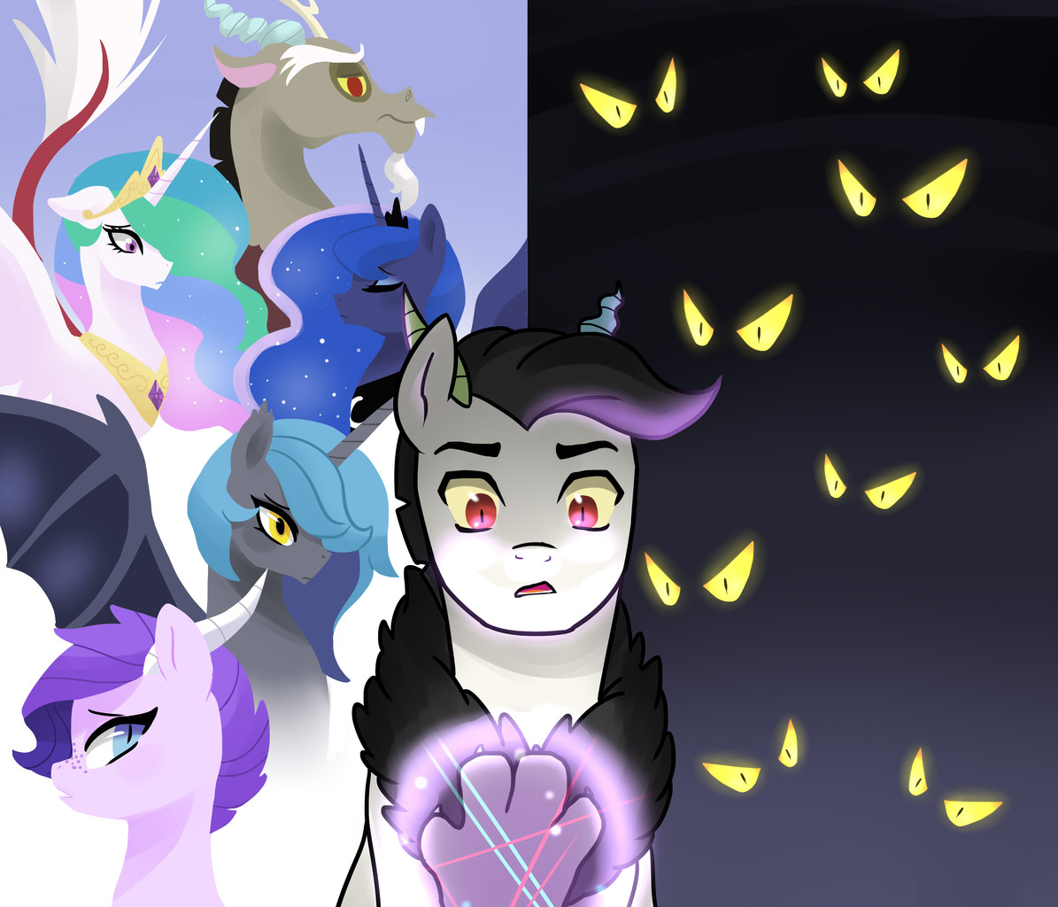 Safe Artist Kianamai Discord Princess Celestia Princess Luna Oc Oc Crystal