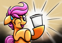 Size: 1754x1240 | Tagged: safe, artist:rambopvp, scootaloo, g4, cup, fanart, female, solo