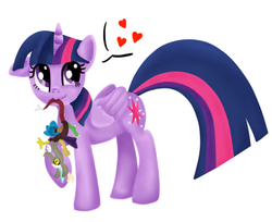 Size: 400x326 | Tagged: safe, artist:licklesoxy, discord, twilight sparkle, alicorn, pony, g4, female, heart, male, mare, mouth hold, ship:discolight, shipping, straight, twilight sparkle (alicorn)