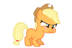 Size: 900x600 | Tagged: safe, artist:s.guri, applejack, for whom the sweetie belle toils, g4, blushing, cute, female, filly, frown, jackabetes, puffy cheeks, scrunchy face, simple background, solo, transparent background, vector, younger