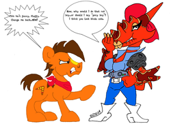 Size: 1024x745 | Tagged: safe, artist:dragonboi471, fluffy(character), ponified, race swap, transformation gun, ty the tasmanian tiger
