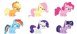 Size: 1350x600 | Tagged: safe, artist:s.guri, applejack, fluttershy, pinkie pie, rainbow dash, rarity, twilight sparkle, earth pony, pegasus, pony, unicorn, for whom the sweetie belle toils, g4, blushing, cute, filly, frown, puffy cheeks, scrunchy face, simple background, transparent background, vector