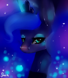 Size: 1074x1226 | Tagged: safe, artist:saoiirse, princess luna, g4, female, glowing horn, horn, magic, solo