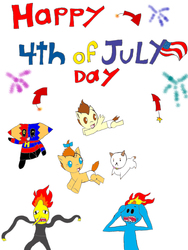 Size: 2311x3079 | Tagged: safe, artist:pokeneo1234, pound cake, pumpkin cake, g4, 4th of july, american independence day, bee and puppycat, fireworks, high res, hikky, lemongrab, meeseeks and destroy, midnight horror school, mr. meeseeks, puppycat, rick and morty