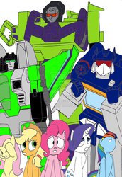 Size: 1024x1492 | Tagged: safe, applejack, fluttershy, pinkie pie, rainbow dash, rarity, g4, acid storm, combiner, devastator, seekers, soundwave, transformers