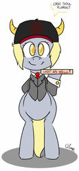 Size: 728x1589 | Tagged: safe, artist:quarantinedchaoz, derpy hooves, pegasus, pony, g4, bipedal, delivery, female, pizza, satanic, simple background, smiling, solo, white background