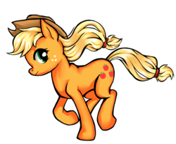 Size: 1200x983 | Tagged: safe, artist:moenkin, applejack, g4, female, hat, running, simple background, solo, transparent background