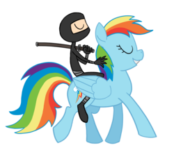 Size: 900x787 | Tagged: safe, artist:sunny-pessimistic, rainbow dash, g4, ninja, riding, sword