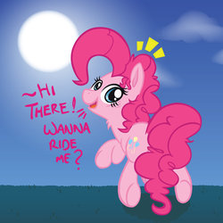 Size: 894x894 | Tagged: safe, artist:elslowmo, artist:surgicalarts, pinkie pie, g4, bronybait, butt, cute, diapinkes, female, looking at you, looking back, looking back at you, neck fluff, plot, solo, underhoof