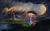 Size: 4000x2500 | Tagged: safe, artist:rain-gear, trixie, pony, unicorn, g4, cape, clothes, cloud, cloudy, cottagecore, double rainbow, female, fence, grass, hat, magic, mare, mountain, rain, rainbow, river, scenery, scenery porn, solo, storm, sunshine, trixie's cape, trixie's hat, umbrella, windmill