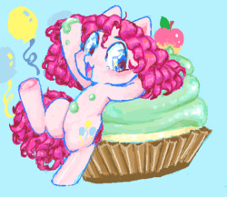 Size: 494x428 | Tagged: dead source, safe, artist:pink-sea164, pinkie pie, g4, cupcake, female, legitimately amazing mspaint, ms paint, solo, underhoof