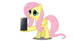 Size: 1920x1080 | Tagged: safe, fluttershy, pegasus, pony, g4, cellphone, female, lg, lg g3, mare, phone, simple background, smartphone, solo, white background